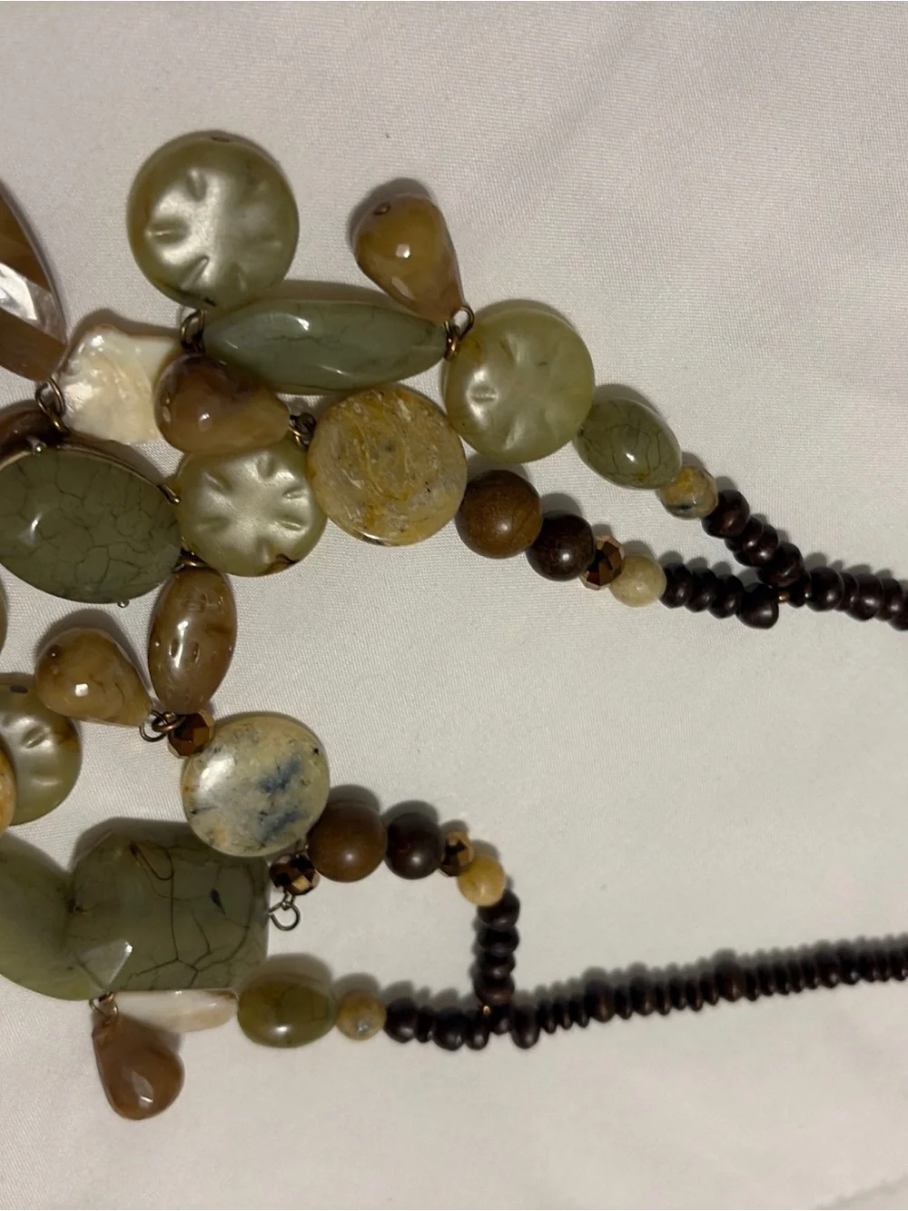 Layered Olive Green and Brown Statement Boho Necklace Earthy tones Chunky Bib